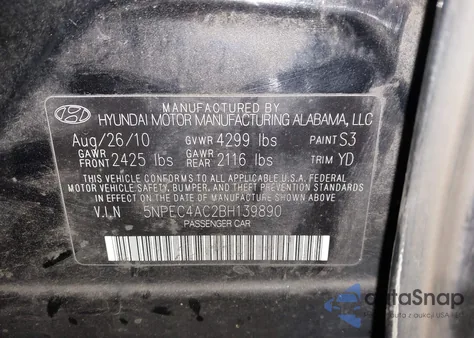 2011 Hyundai Sonata Limited z USA, uszkodzony, nr VIN 5NPEC4AC2BH139890